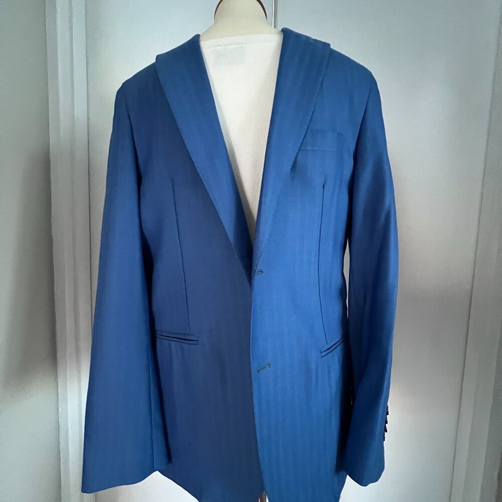 Eredi Pisano Men's Blue Notched Lapel Collared Long Sleeve Blazer